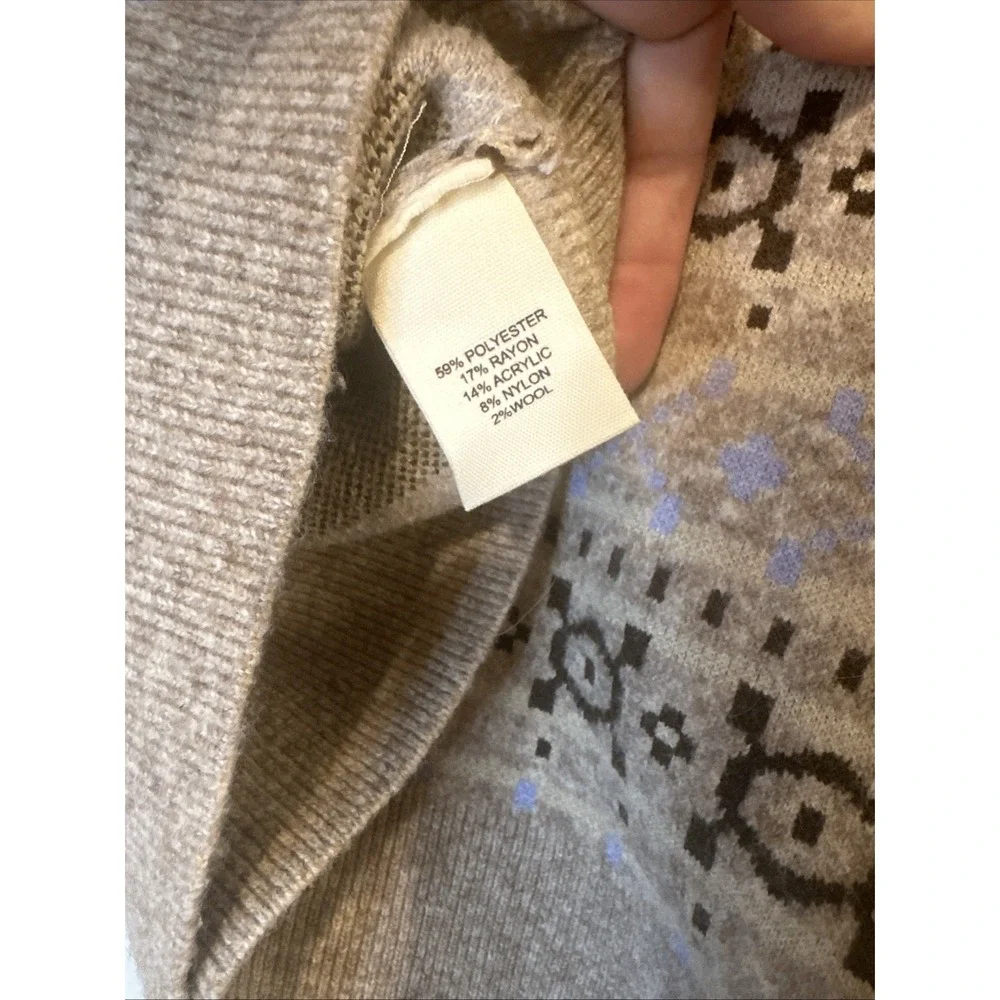 Marled Patterned Beige Brown Blue Button Up Cardigan Sweater Size Small - Picture 4 of 4